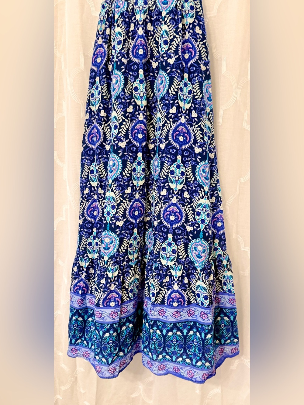 Talbots Blue Paisley Halter Maxi Dress Size 6 Sleeveless Lined Boho - Picture 8 of 16